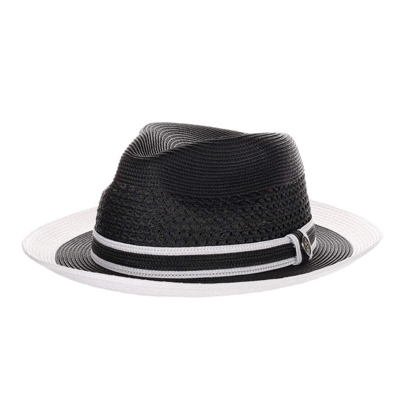 Steven Land Adrian Vented Pinch Front Polybraid Straw Fedora