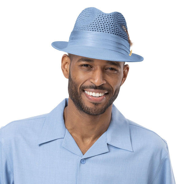 Montique Fairmont Pinch Front Polybraid Straw Fedora