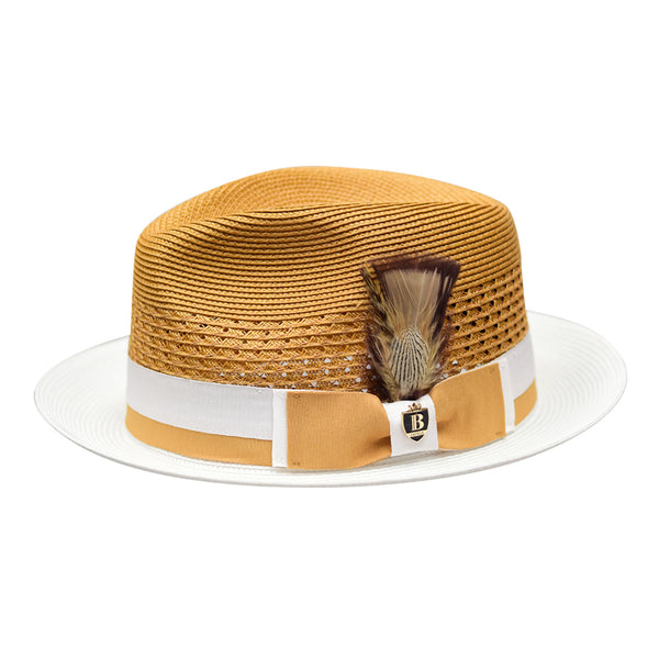 Bruno Capelo Belvedere 2-Tone Straw Fedora Hat Snap Brim