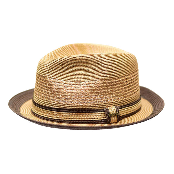 Bruno Capelo Retro 2-Tone Straw Fedora Hat Snap Brim