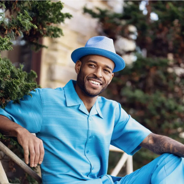 Montique Porter Two-Toned Polybraid Straw Fedora Two-Toned Polybraid Straw Fedora