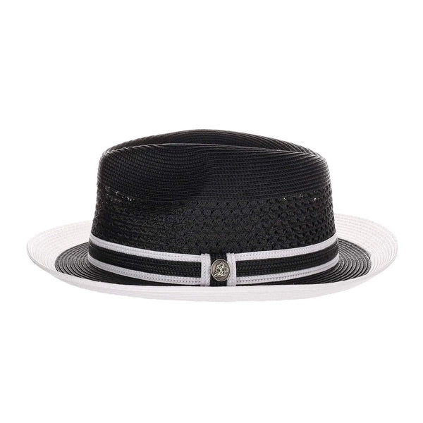 Steven Land Adrian Vented Pinch Front Polybraid Straw Fedora