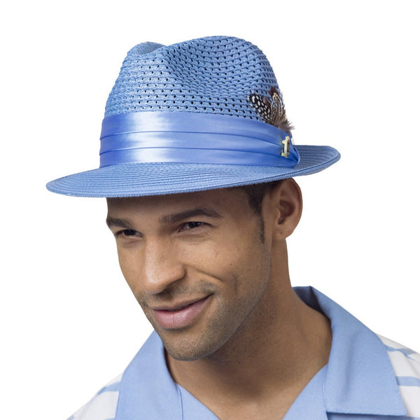 Montique Fairmont Pinch Front Polybraid Straw Fedora