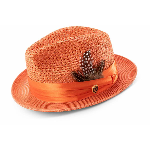 Montique Fairmont Pinch Front Polybraid Straw Fedora