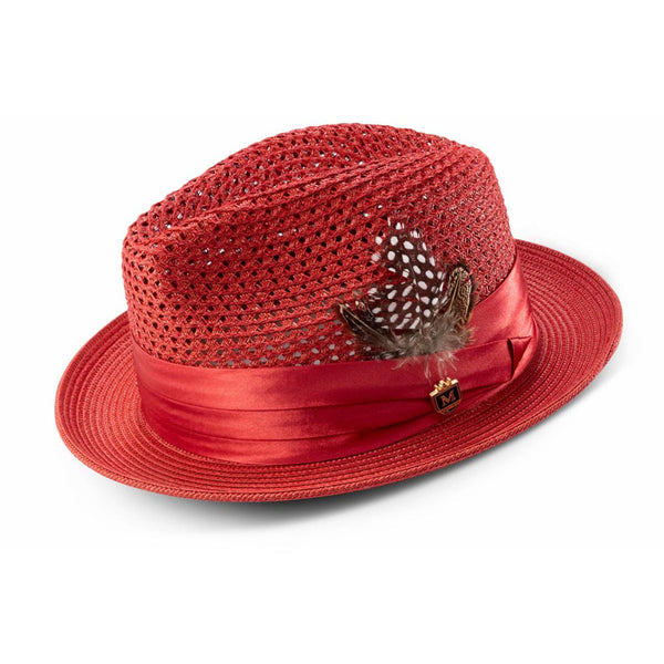 Montique Fairmont Pinch Front Polybraid Straw Fedora
